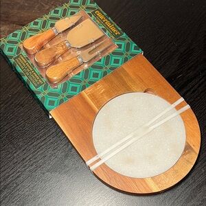 Entertainer Premium Collection Charcuterie Cheese Board & Knife Set Wood Marble